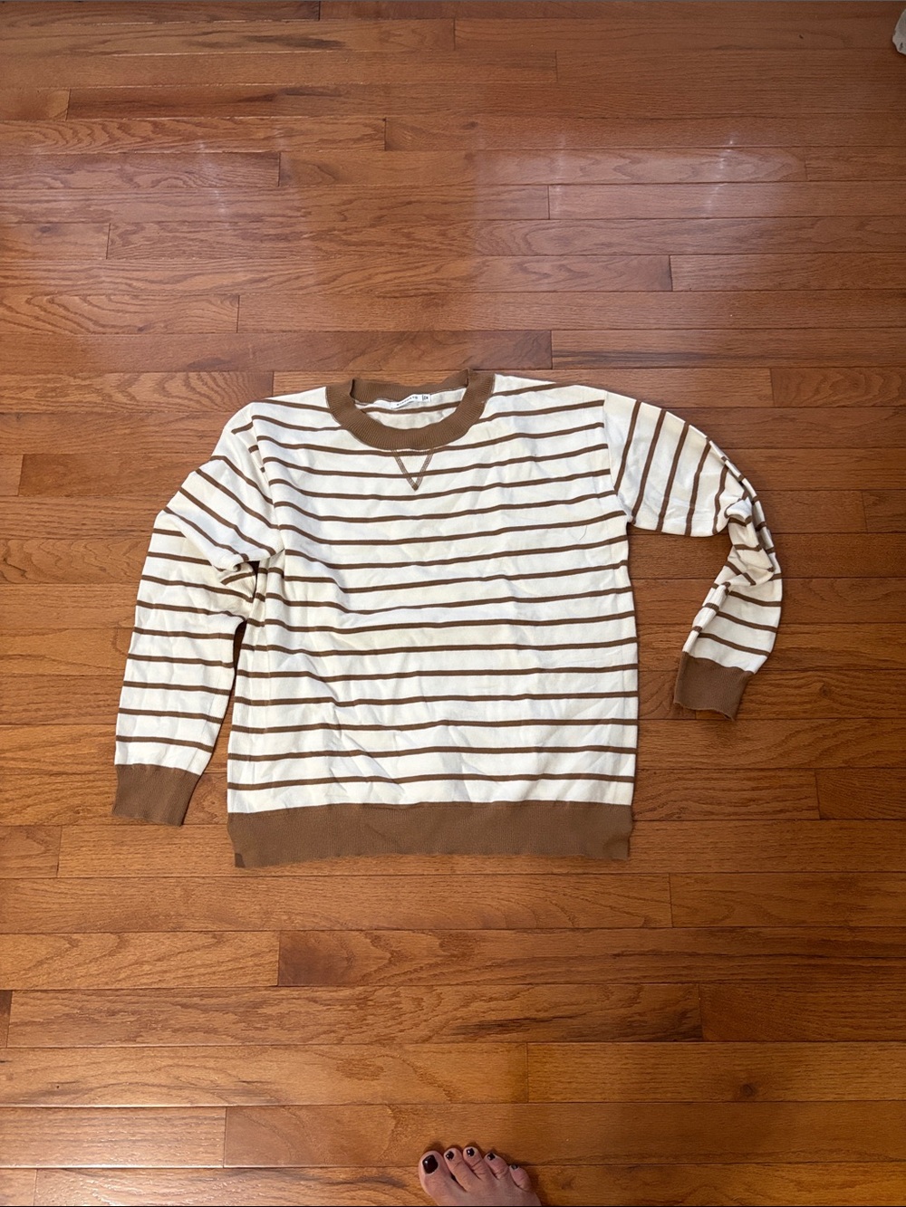 Staccato Cream and Brown Striped Crewneck Sweater